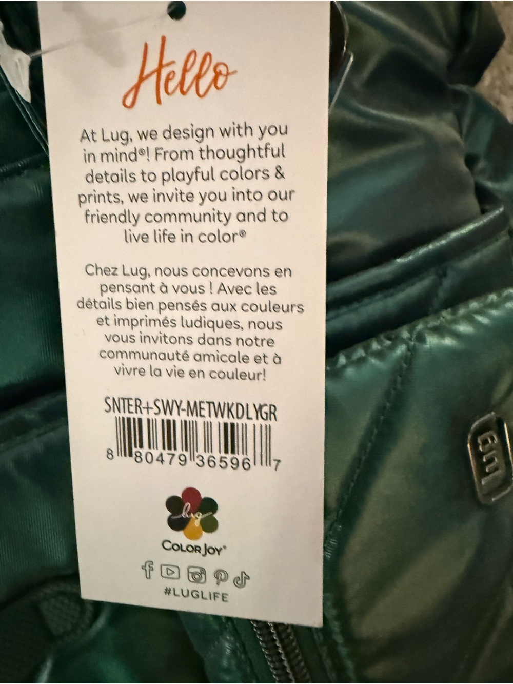 lug Quilted Tote in Emerald Green - Picture 2 of 5